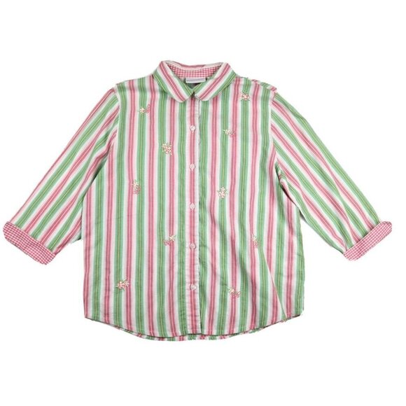 ALFRED DUNNER - WOMEN'S PINK & GREEN STRIPED BUTTON-UP TOP - SIZE 14 - Picture 1 of 4
